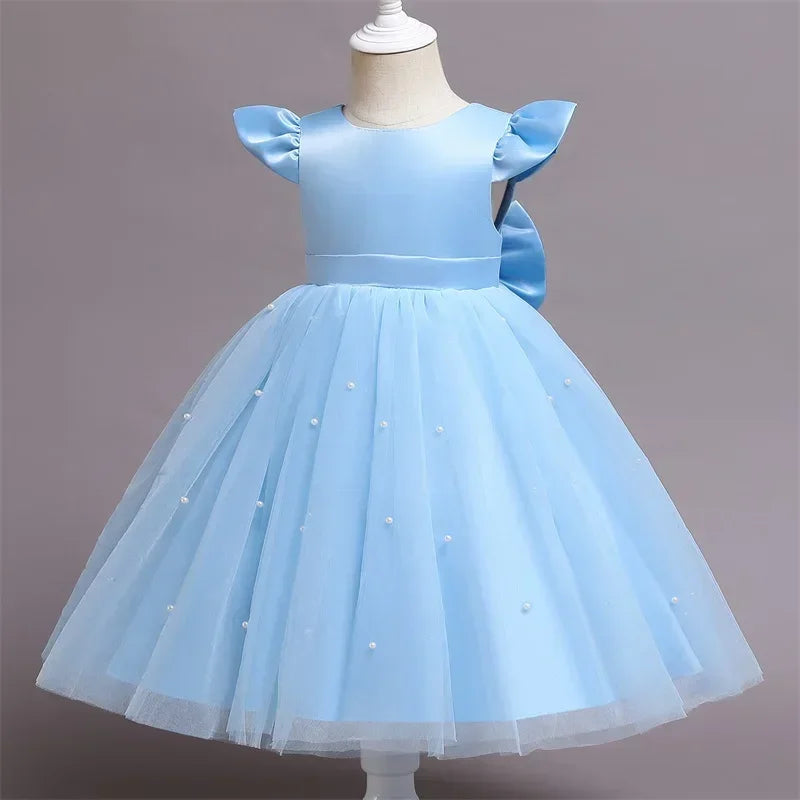 Toddler Girl Flower Birthday Tulle Dress Backless Bow Wedding Dress Kids Christmas Party Princess Dress Baby Girl Clothes