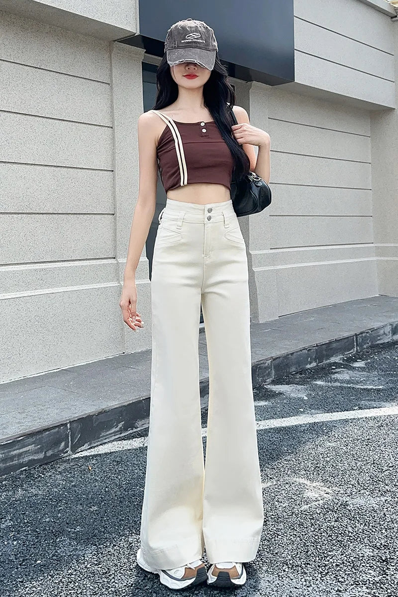 Jeans Women's 2025 New Fashionable Versatile Wide Leg Micro Pull up Pants