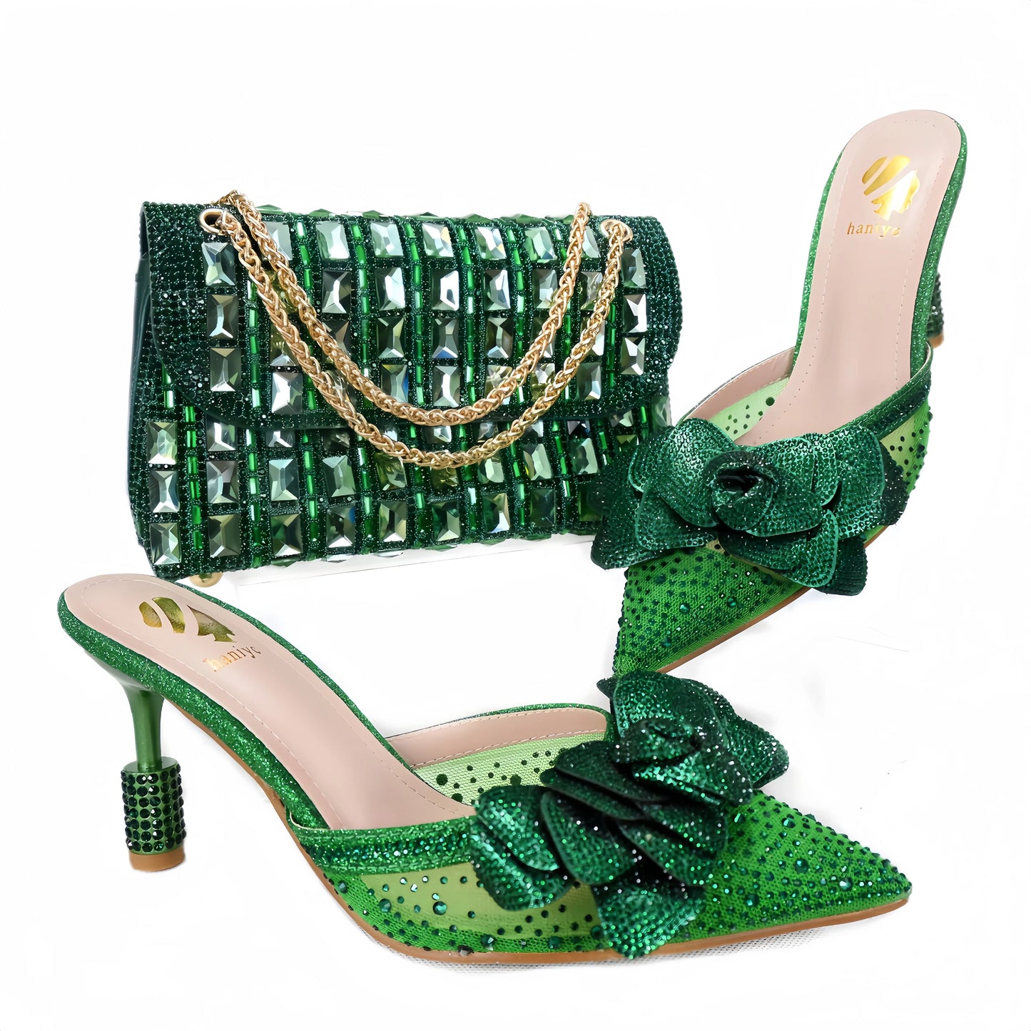 Haniye 2024 New Coming Pointed Toe Sandals Shoes And Bag Set Italian Elegant Banquet Handbags