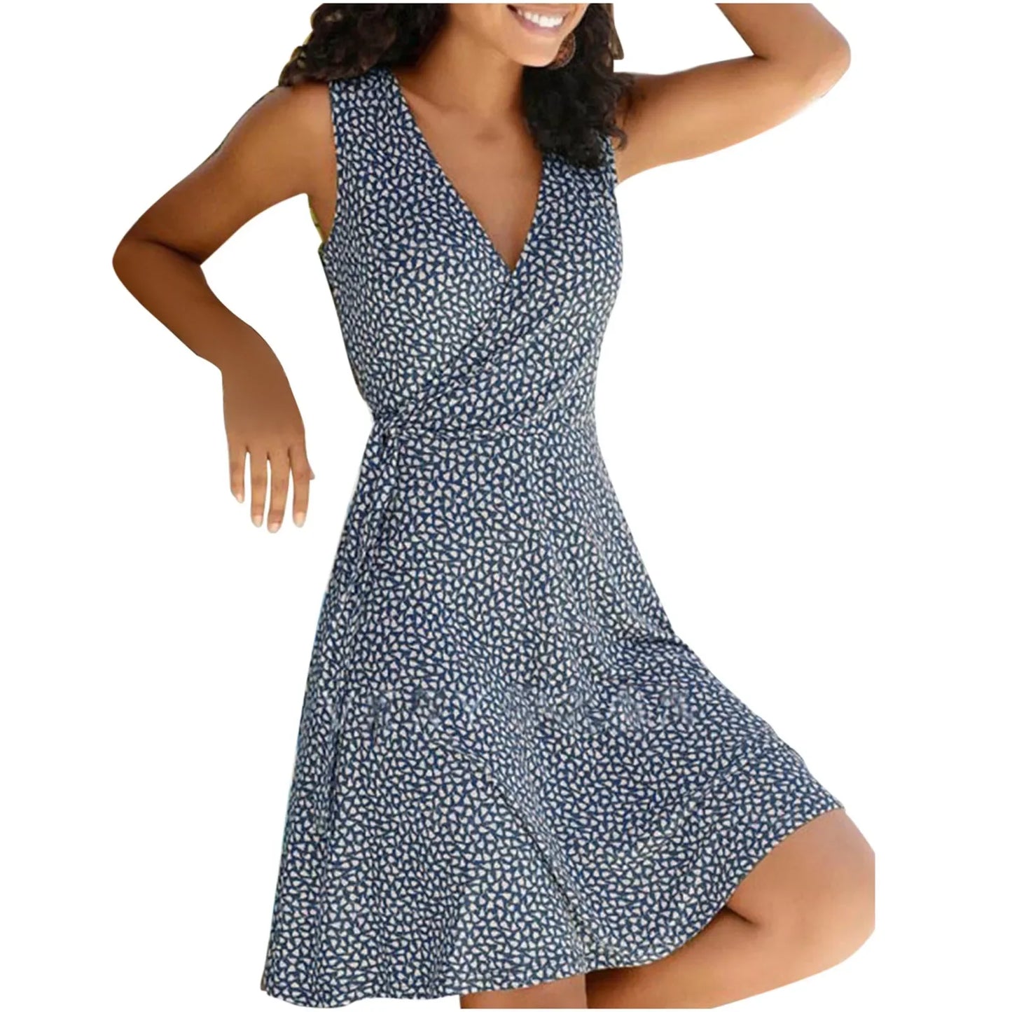 Dresses for Women 2025 Casual Plus Size Women's Floral Wrap V Neck Midi Dress A Line Swing Cap Sleeve Midi Vestidos De Fiesta