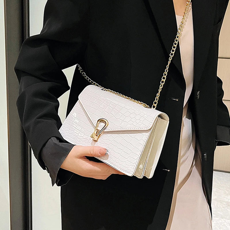 Crocodile Pattern Shoulder Bags For Women Fashion Chains Squre Bag Purse Female Pu Leather Crossbody Handbag Daily Phone Clutch
