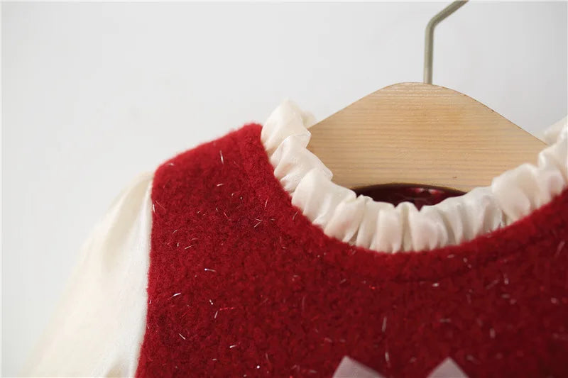 Christmas Girls Dress Ruffled Ball Gown Kids Girls Dresses Per Bow Decoration Girls Cake Dresses Kids Party Clothes