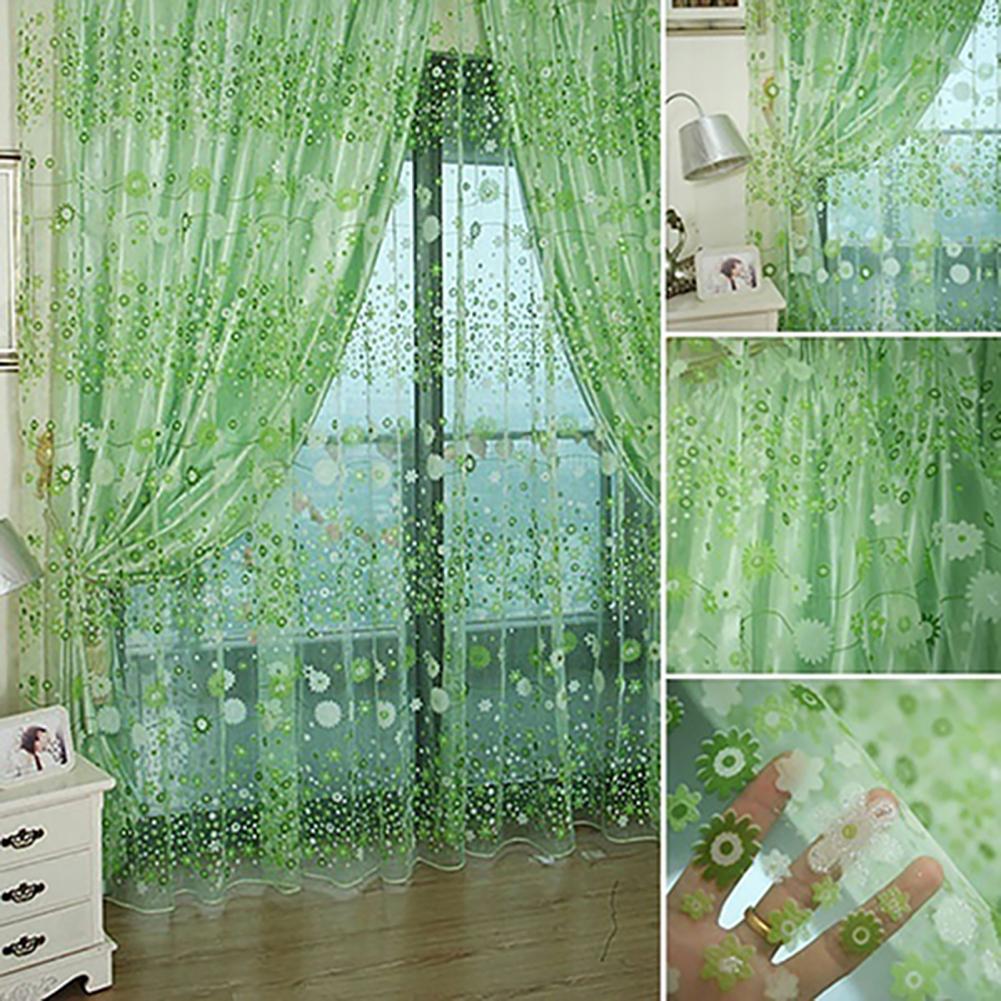 200X100cm Floral Pattern Window Curtain Summer Transparent Room Decor Window Screening Door Curtains Drape Panel Sheer Tulle