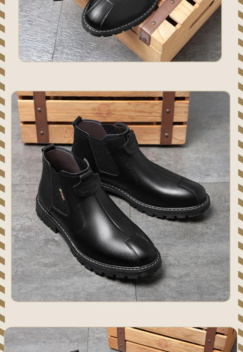 Men's Boots British Business Short Boot Retro Ankle Booties Fashion Casual High Top Boots for Men Leather Boot Oxford Work Boot