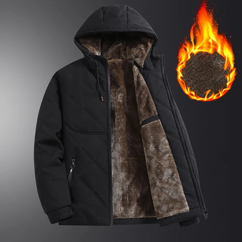 Men's hooded warm short jacket winter zipper pocket jacket outdoor sports and leisure work clothes windproof cotton jacket