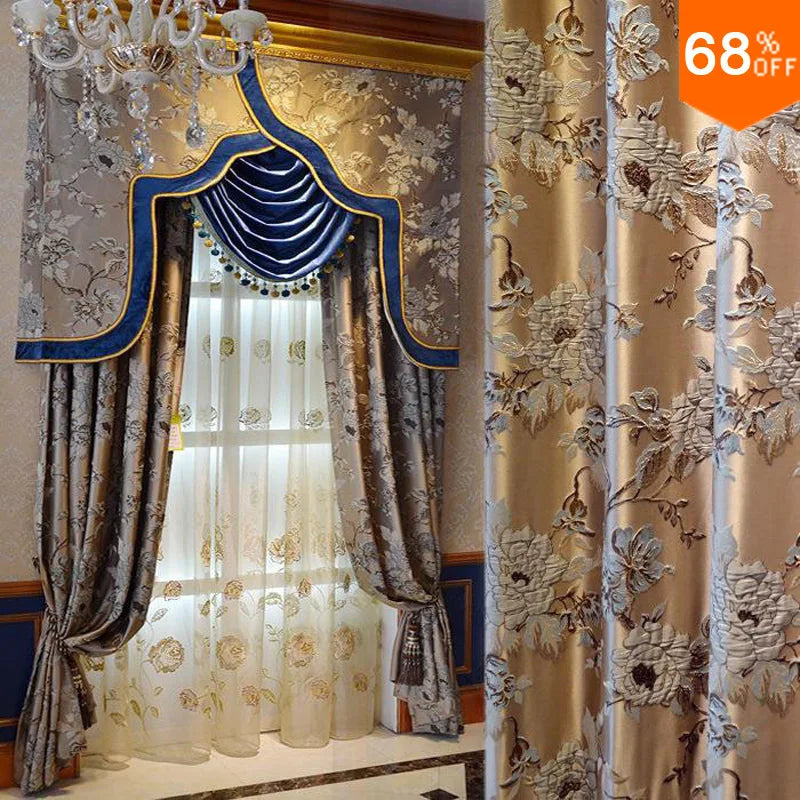 Rod Valance Curtain Door Blinds Window Golden Design Sheer Tulle Draperies Blackout Gold Super Luxury Curtains For Living Room