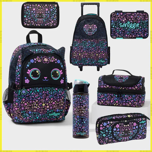 New Children'S Hot-Selling Schoolbag Female Cute High-Quality Black Cat Flower Pencil Case Lunch Bag Trolley Bag Back To School