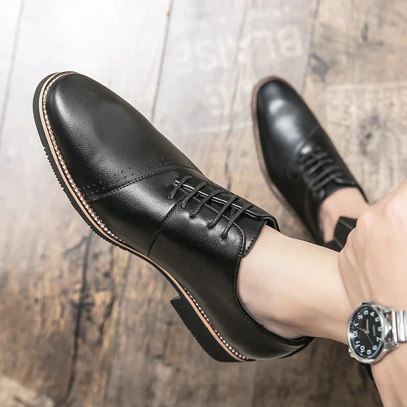 Shoes for men shoes leather shoes business dress shoes all-match casual shock-absorbing wear-resistant footwear black Plus