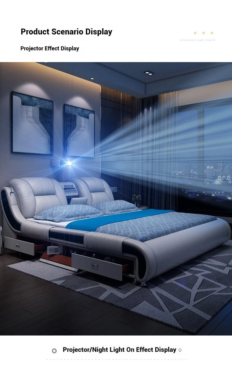 Queen Luxury Modern Double Bed Storage Multifonction Bedroom King Double Bed White Frame Smart Cama Box Casal Room Furniture