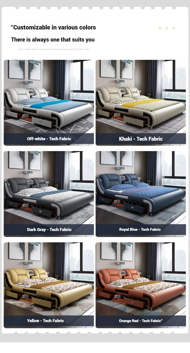 Queen Luxury Modern Double Bed Storage Multifonction Bedroom King Double Bed White Frame Smart Cama Box Casal Room Furniture