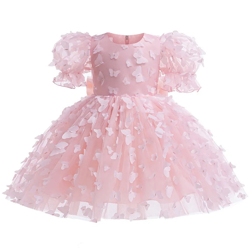 Baby Dresses Elegant Party Dresses For Girls Fashion Lace Sleeve Flower Girl Dress Embroidery Butterfly Children's Summer Dress