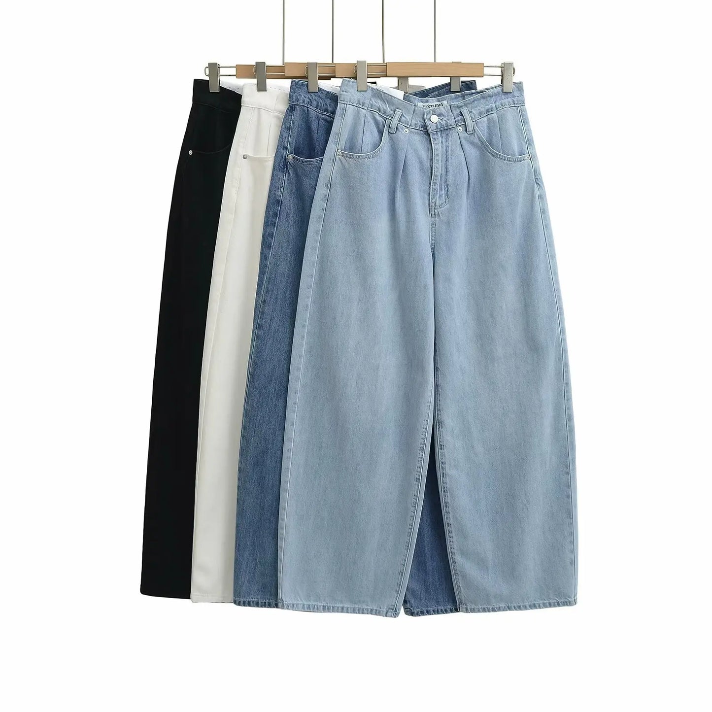 Women 2025 Fashion Straight Jeans Vintage Solid Casual High Waist Wide Leg Denim Pants High Street Lady Trousers Jeans