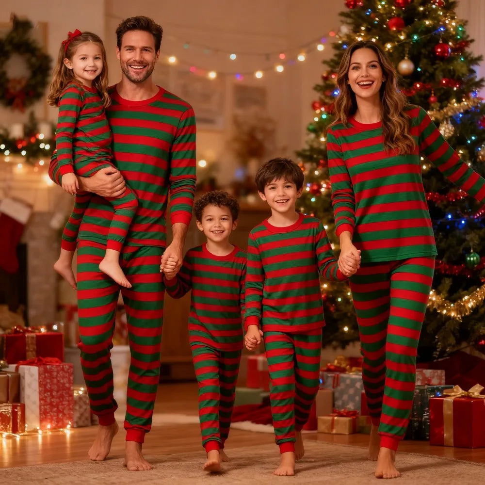 New Striped Family Matching Christmas Pajamas Mother Kids Pijamas Familiares Navidad Couples Matching Outfits Xmas Nightwear