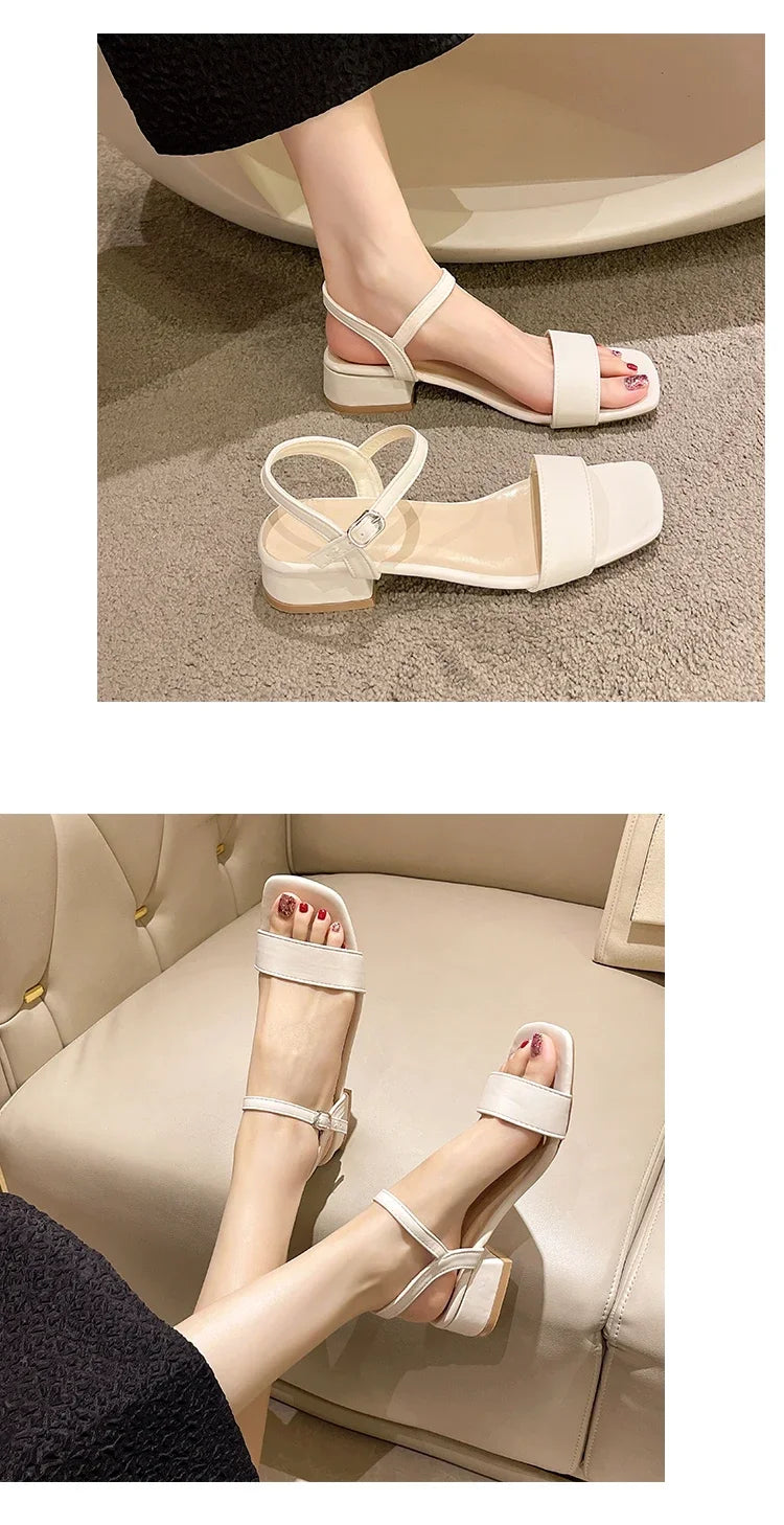 Sandals for women in summer, new thick heeled sandals for women, internet celebrity, gentle one line with buckle, fairy style