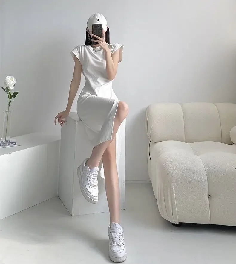 White Dresses for Women 2024 Woman Dress Clothes Midi X New in Chic and Elegant Pretty Cheap Casual Y2k Outfits Harajuku Cotton
