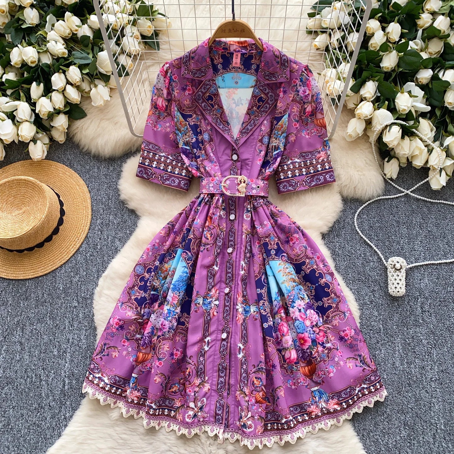 Women Dress Long Dresses A Line Vestidos Turn Down Collar Puff Sleeve Elegant Splice Y2k Streetwear Work Tight Waist 2025