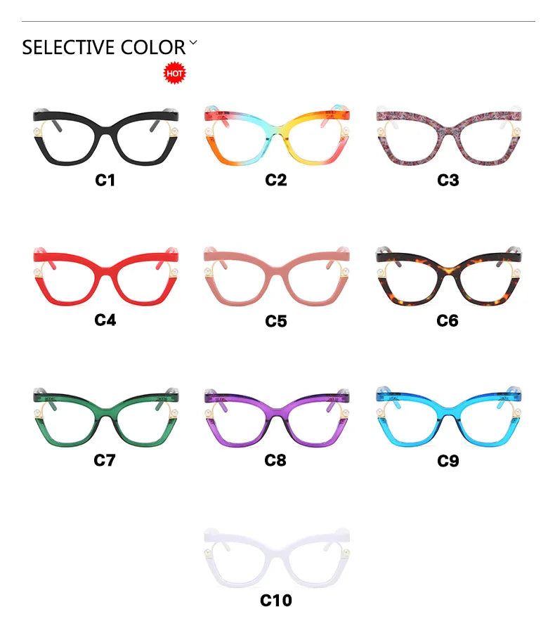 Vintage Brand Designer Pearl Cat Eye Optical Glasses Men Women Trendy Luxury Computer Anti-Blue Light Protection Spectacle Очки