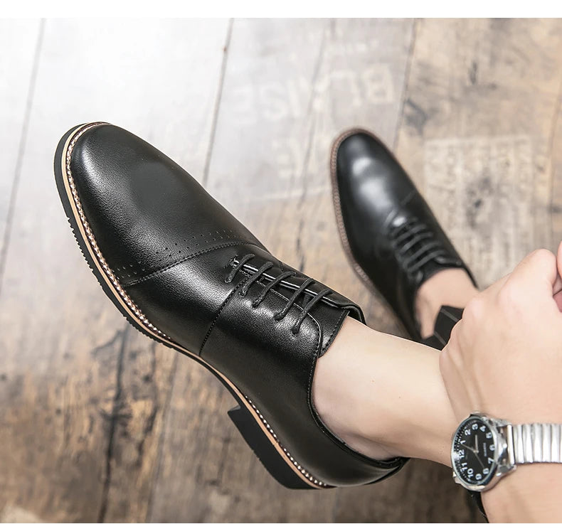 Shoes for men shoes leather shoes business dress shoes all-match casual shock-absorbing wear-resistant footwear black Plus
