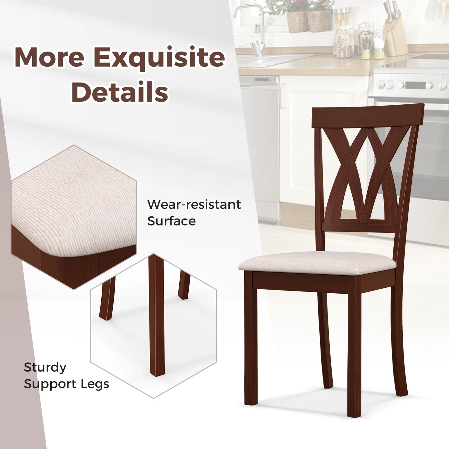 Armless Dining Chairs Set of 4 w/ Rubber Wood Frame Elegant Hollowed Backrest