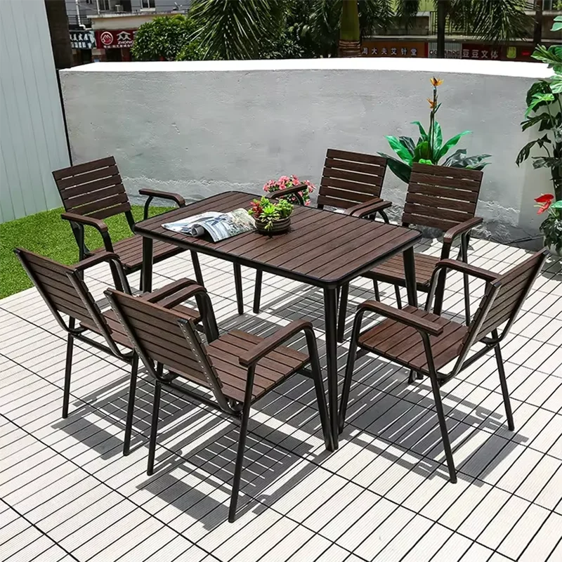 Outdoor Table 120cm Rectangular Tables Metal Backyard Table Garden Hotel Urniture Balcony Terrace Wood-plastic Table
