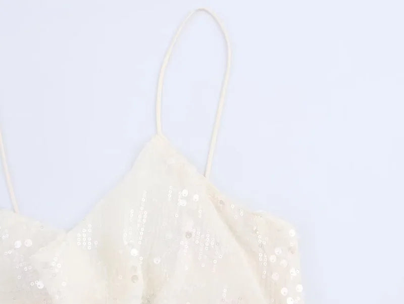 MUJER 2025 Sequin Mini Dress Woman Sexy Slip Party Dresses for Women Summer Backless Women's Dress Straps Beach Short Dresses