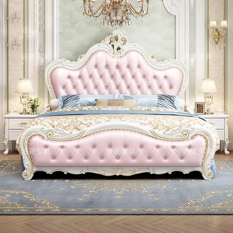Luxury Couple Bed European Aesthetic Leather Queen Size Princess Bed Storage Space Cama De Casal Luxuosa Modern Furniture