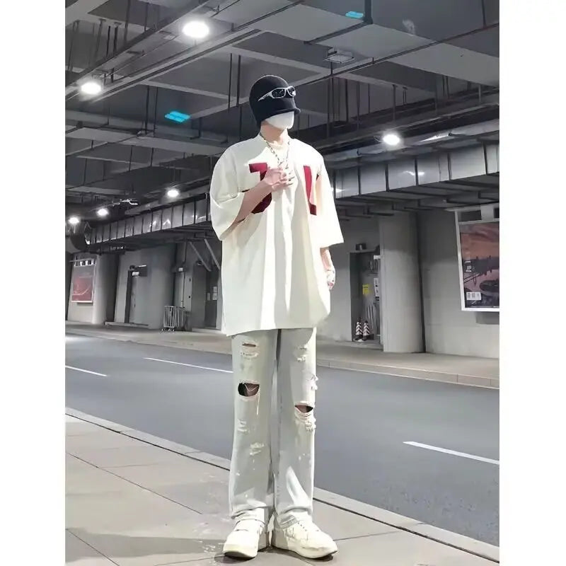 Jean Trousers Simple Temperament Literary and Trendy New Style Without Brand Japanese Men's Clothing Rhinestones Short Y2k Jorts