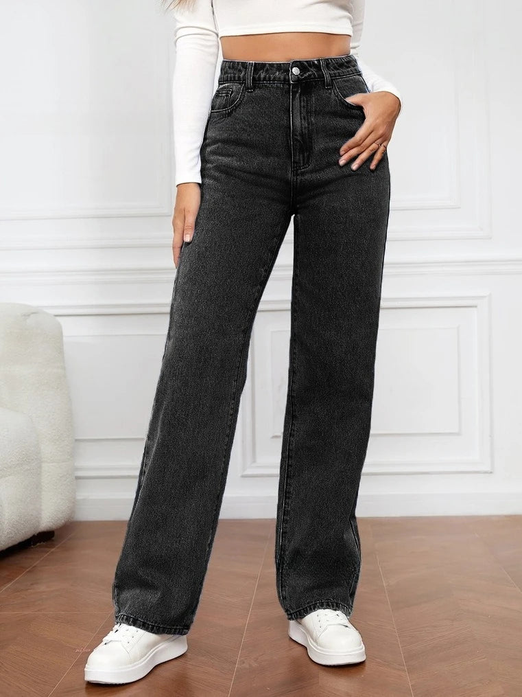2025 Fall New! European & American Style Women's Casual High-Waisted Wide-Leg Jeans-Trendy Denim for Fashionable Ladies