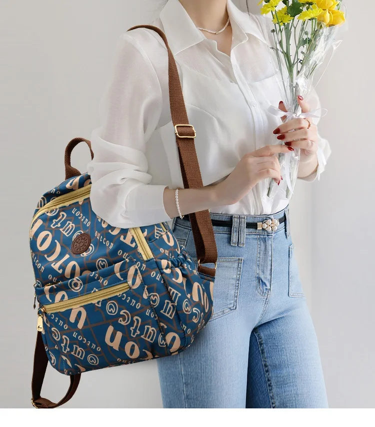 School Bag Women's Oxford Cloth Printed Casual Backpack Fashionable Large Capacity Lightweight Travel Versatile Backpack Backpac