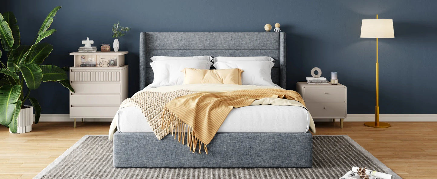 HOOMIC Lift Up Storage Bed with Wingback Headboard/Heavy-Duty Hydraulic Bed/Large Underneath Storage Allewie