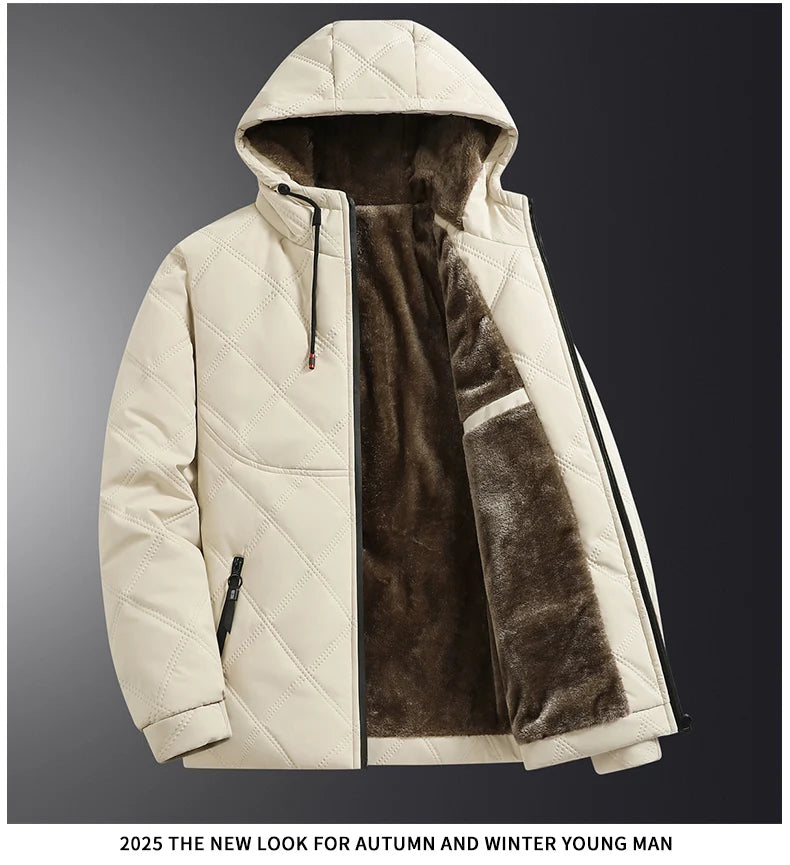 Men's hooded warm short jacket winter zipper pocket jacket outdoor sports and leisure work clothes windproof cotton jacket