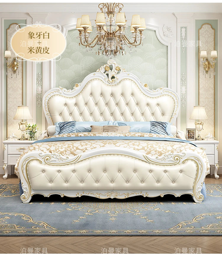Luxury Couple Bed European Aesthetic Leather Queen Size Princess Bed Storage Space Cama De Casal Luxuosa Modern Furniture