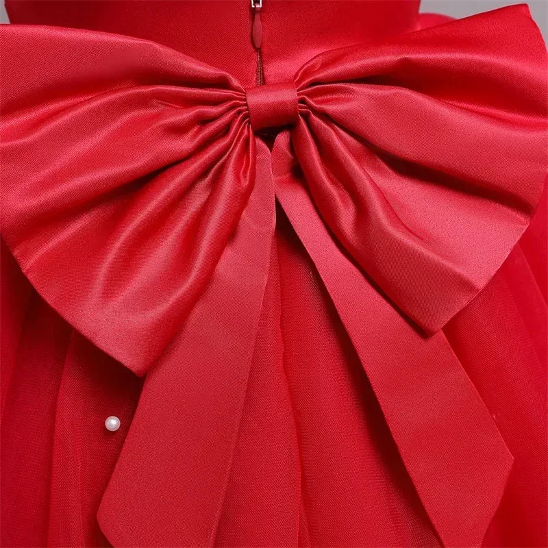 Toddler Girl Flower Birthday Tulle Dress Backless Bow Wedding Dress Kids Christmas Party Princess Dress Baby Girl Clothes