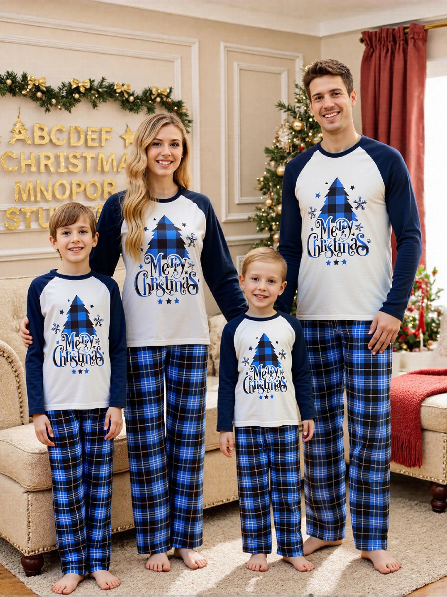 Festive Family Matching Pajamas Set with Reindeer Print and Cozy Plaid Patterns for Christmas Celebrations
