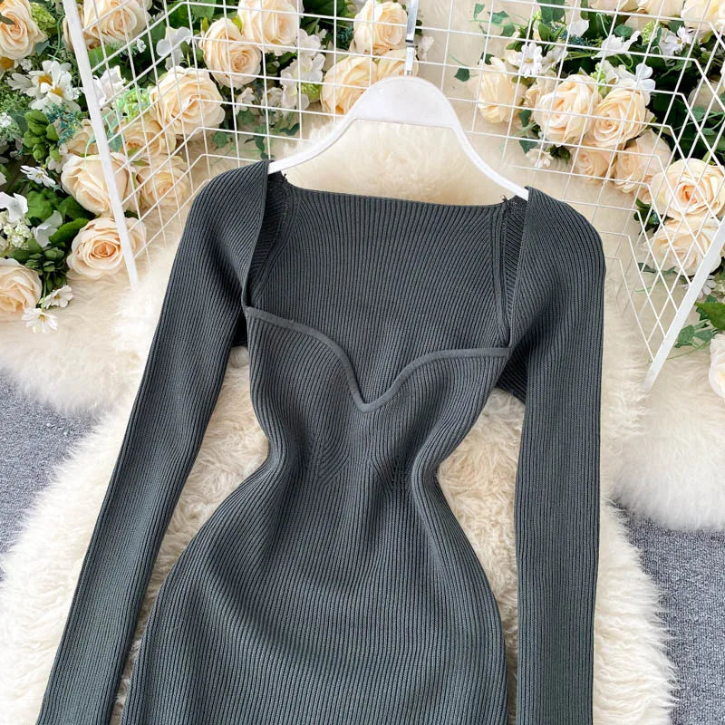 Dresses For Women 2026 Sexy Strapless Ribbed Knitted Bodycon Dress Women Winter Long Sleeve Midi Sweater Dress Clothes