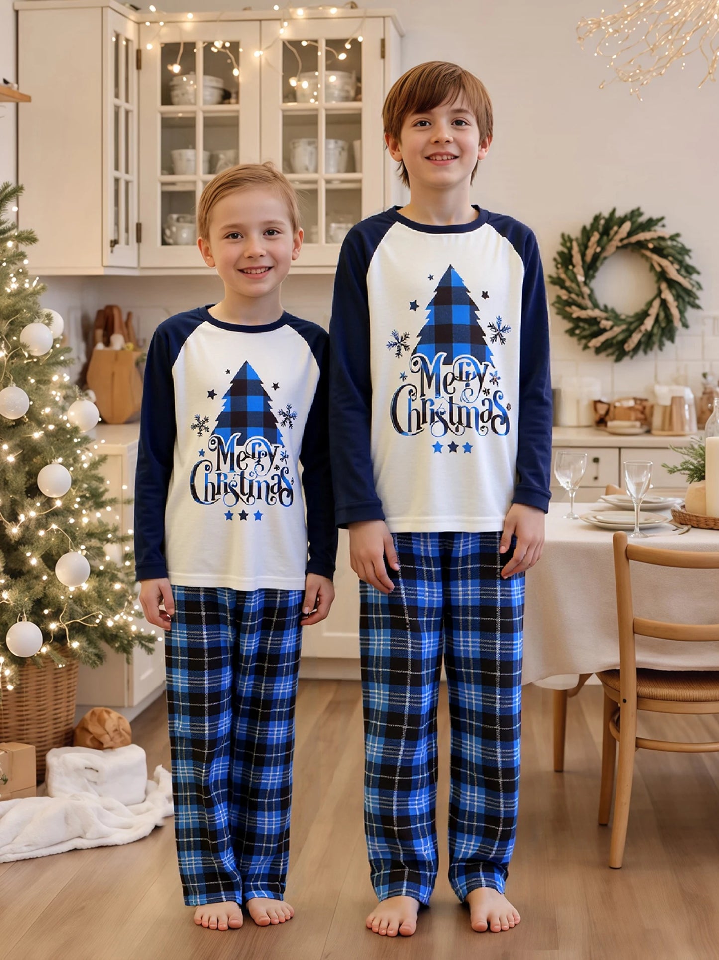 Festive Family Matching Pajamas Set with Reindeer Print and Cozy Plaid Patterns for Christmas Celebrations