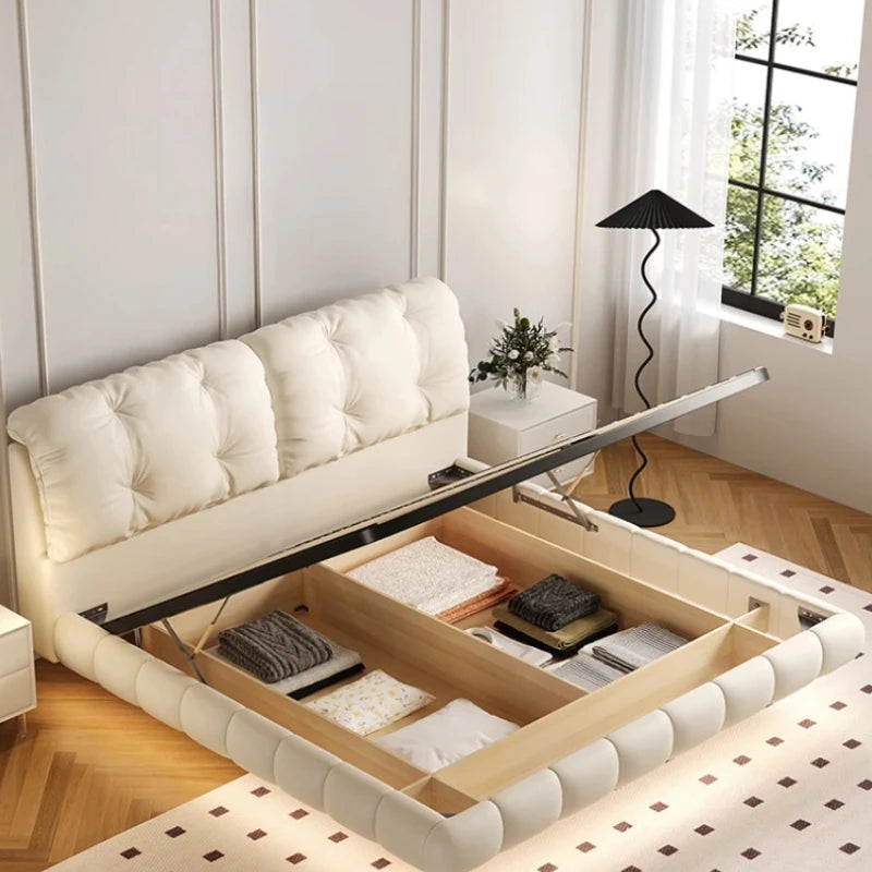 Pretty Elegant Double Bed Frame Mattress White Comferter Bed Queen Size Cama Matrimonial Bedroom Furniture