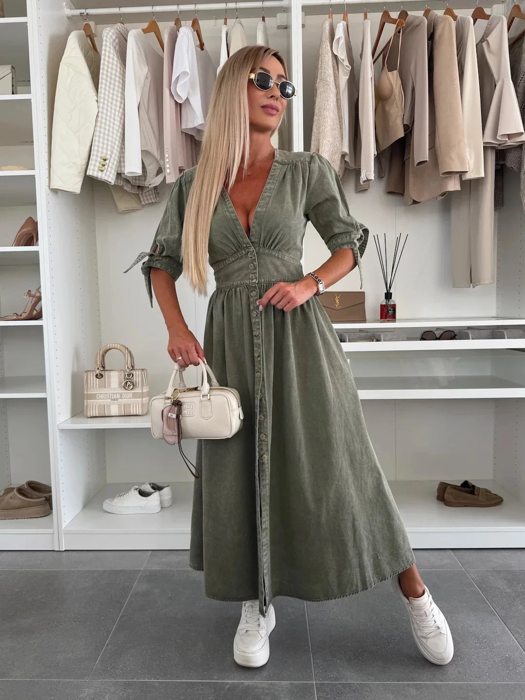 Long Dresses for Women Sexy Denim Dress V Neck Single Breasted Lace Up Distressed Vintage A Line Streetwear Female 2025 Vestidos