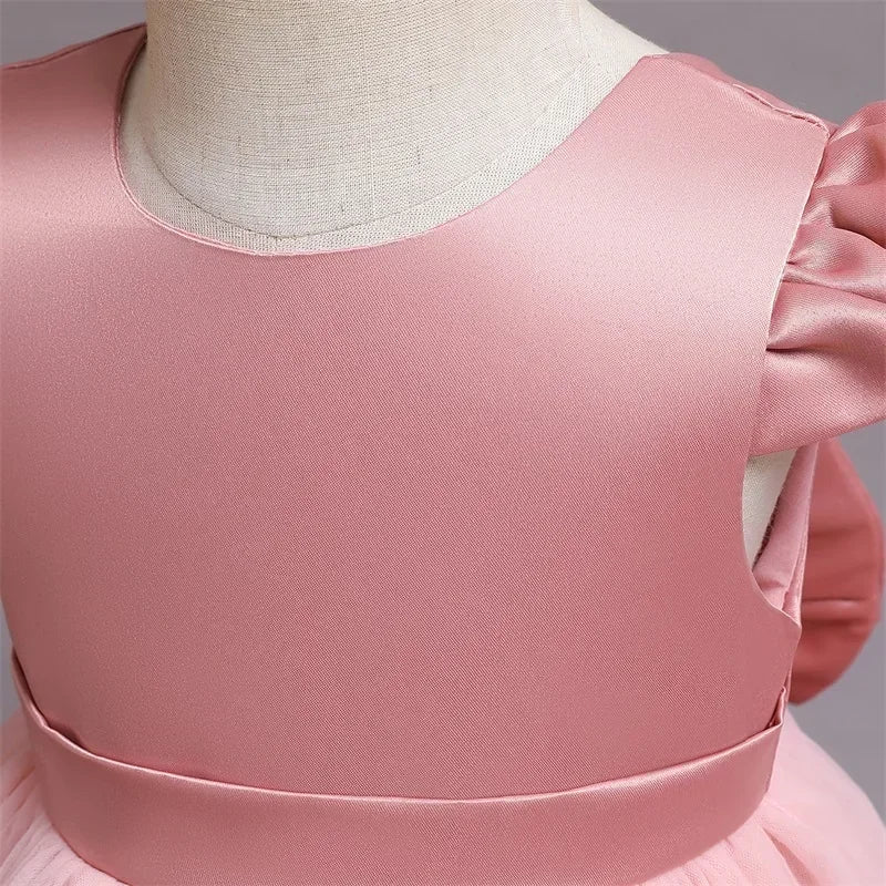 Toddler Girl 1st Birthday Tulle Dress Backless Bow Beading Gown Kids Christmas Wedding Party Princess Dress Baby Girl Dresses