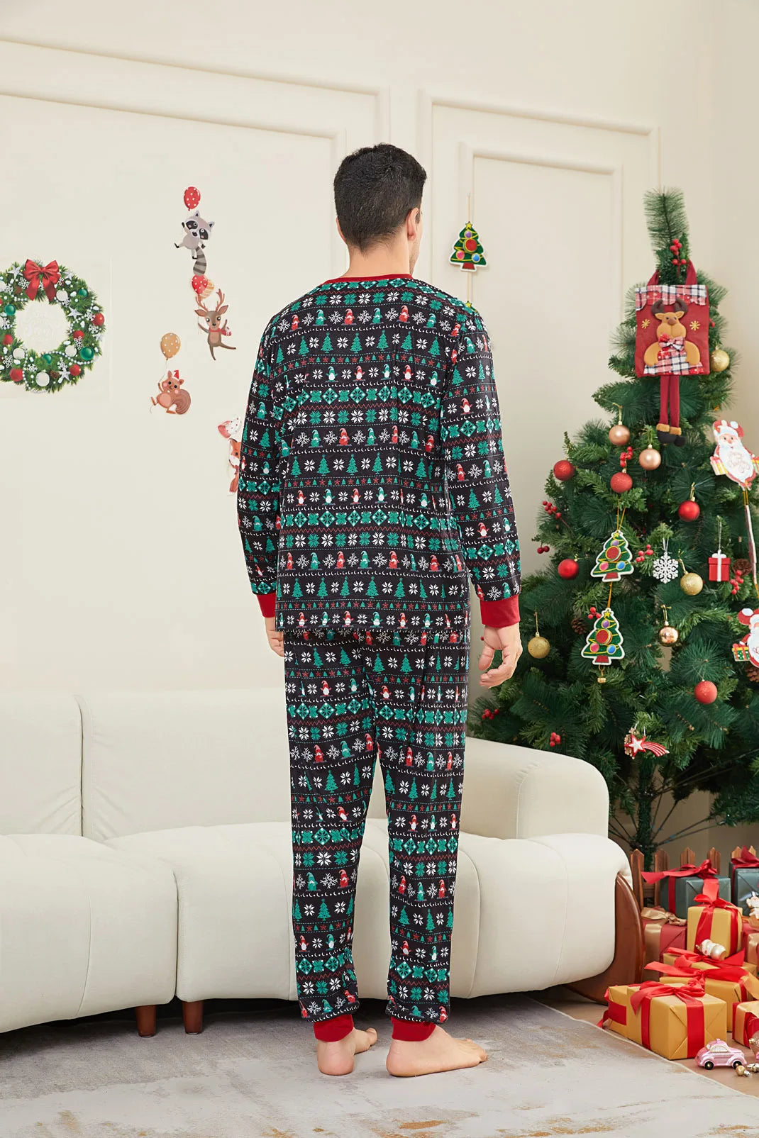 Xmas Matching Family Pajamas Set 2025 Xmas Green Cotton Print Pjs Adult Child Clothing Outfit set Baby Jumpsuit+Dog Clothes