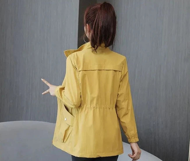 Women's Windbreaker Jackets Spring Autumn Drawstring Khaki Female Coat Modern Hot High Quality Great New in Outerwears Elegant