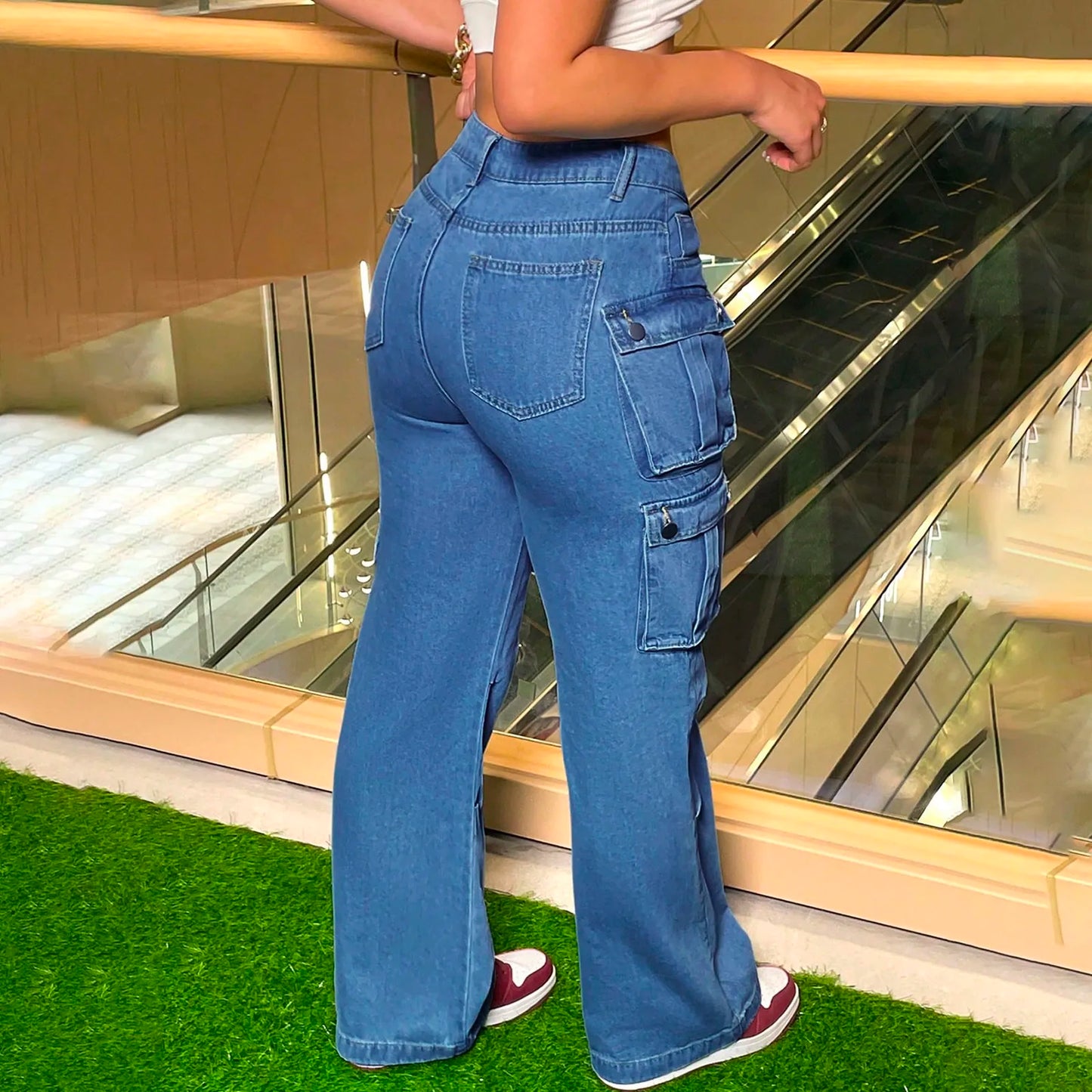 Ladies' Jeans Casual Fashion Straight Leg Workwear Jeans Vintage Jeans Multiple Pocket Denim Pants High Waist Denim Trousers