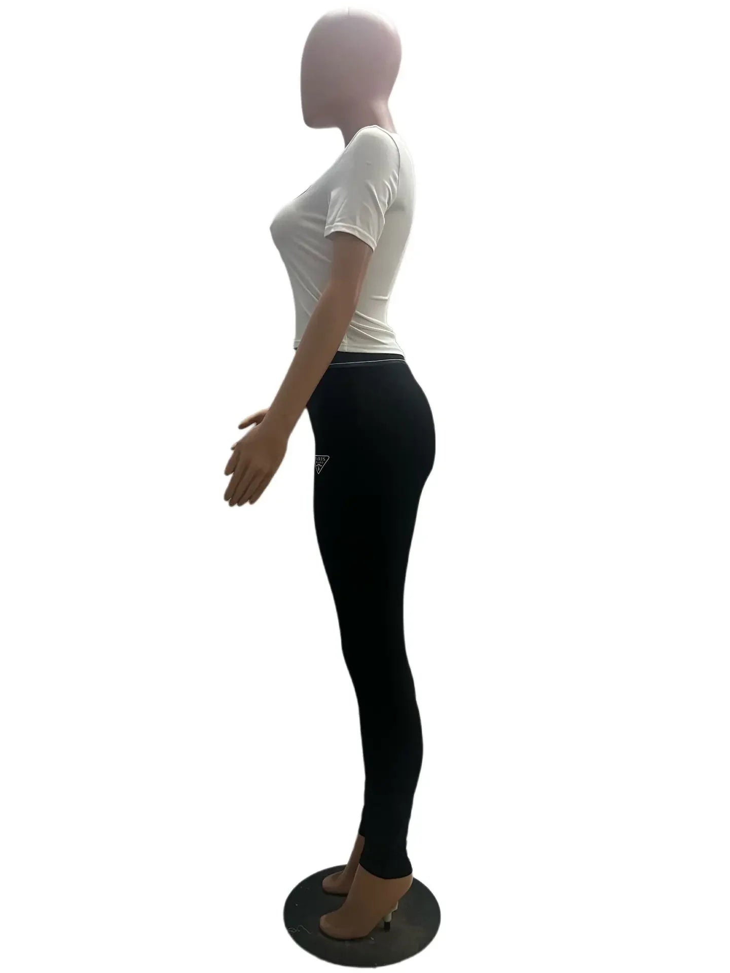 HLJ Fashion Streetwear Women Letter Print Short Sleeve Top And Skinny Pants Two Piece Sets Casual Matching 2pcs Outfits 2023 New