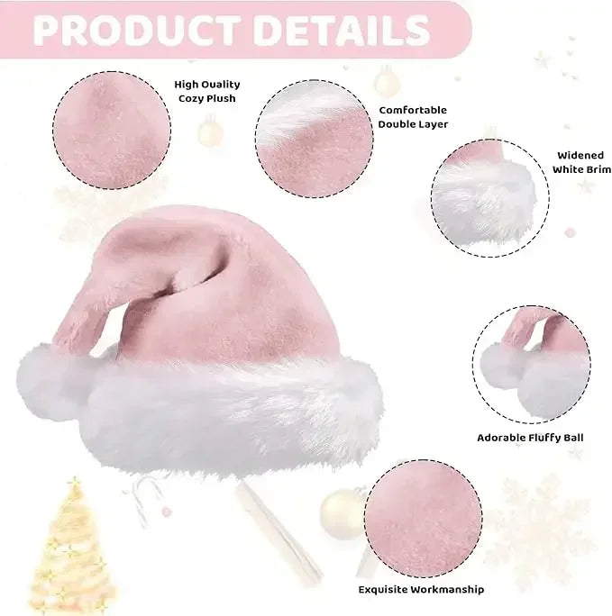 Chrismas Hat Adults Santa Hat for Men and Women Pink Green Blue Red Purple Black White