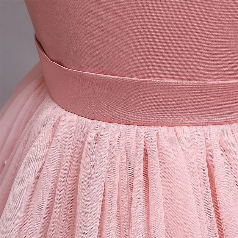 Toddler Girl Flower Birthday Tulle Dress Backless Bow Wedding Dress Kids Christmas Party Princess Dress Baby Girl Clothes