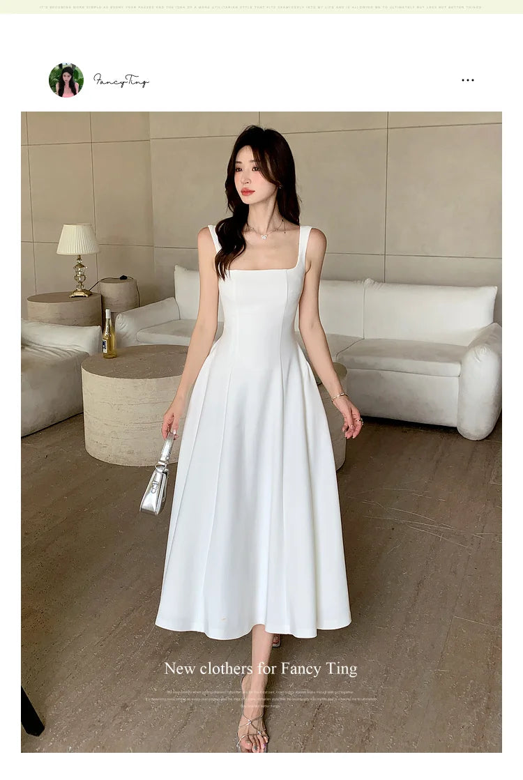 Women's Elegant Red Evening Dresses Sleeveless Wedding Guest Dress Spaghetti Strap A-Line White Party Female Prom gown Vestidos