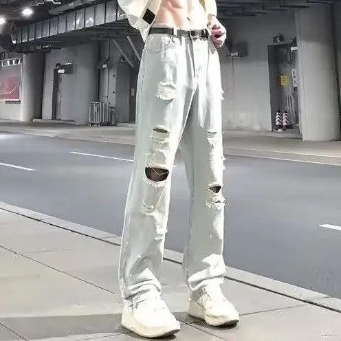 Jean Trousers Simple Temperament Literary and Trendy New Style Without Brand Japanese Men's Clothing Rhinestones Short Y2k Jorts