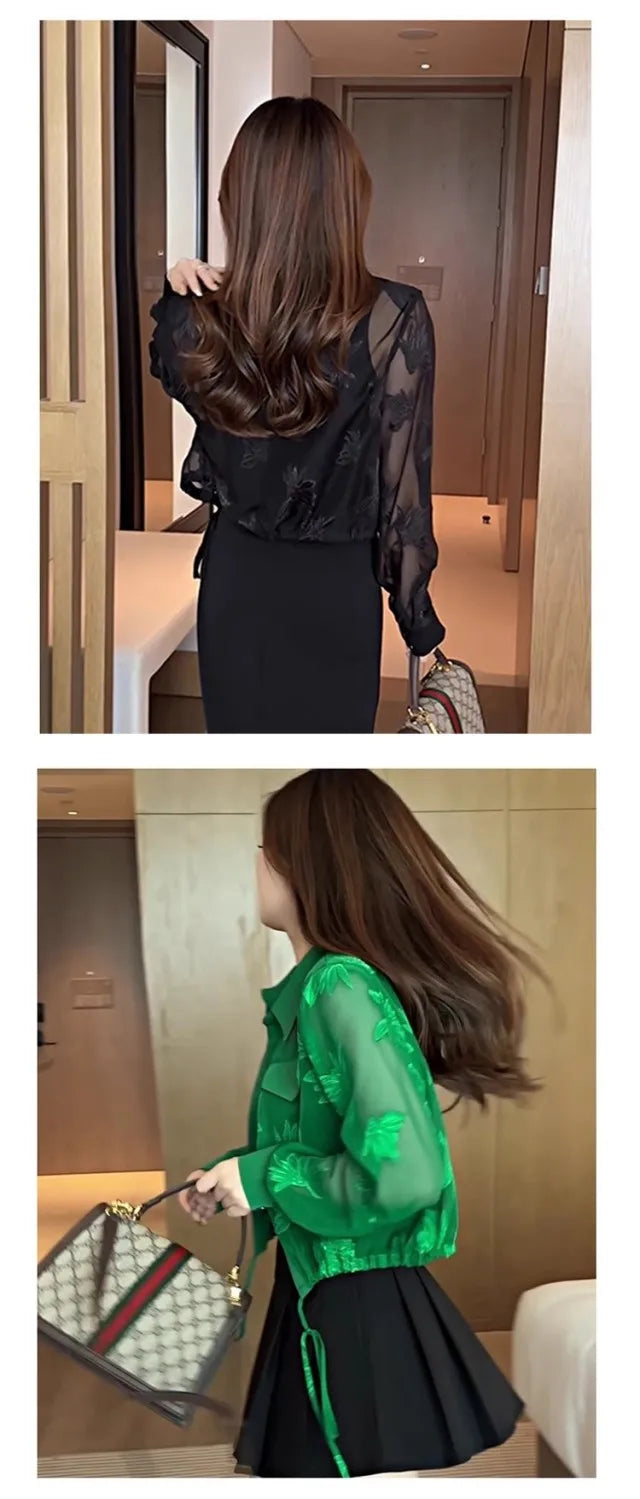 Summer Solid Color Fashion Long Sleeve Jacket Women High Street Thin Style Embroidered Button Cardigan Drawstring All-match Tops