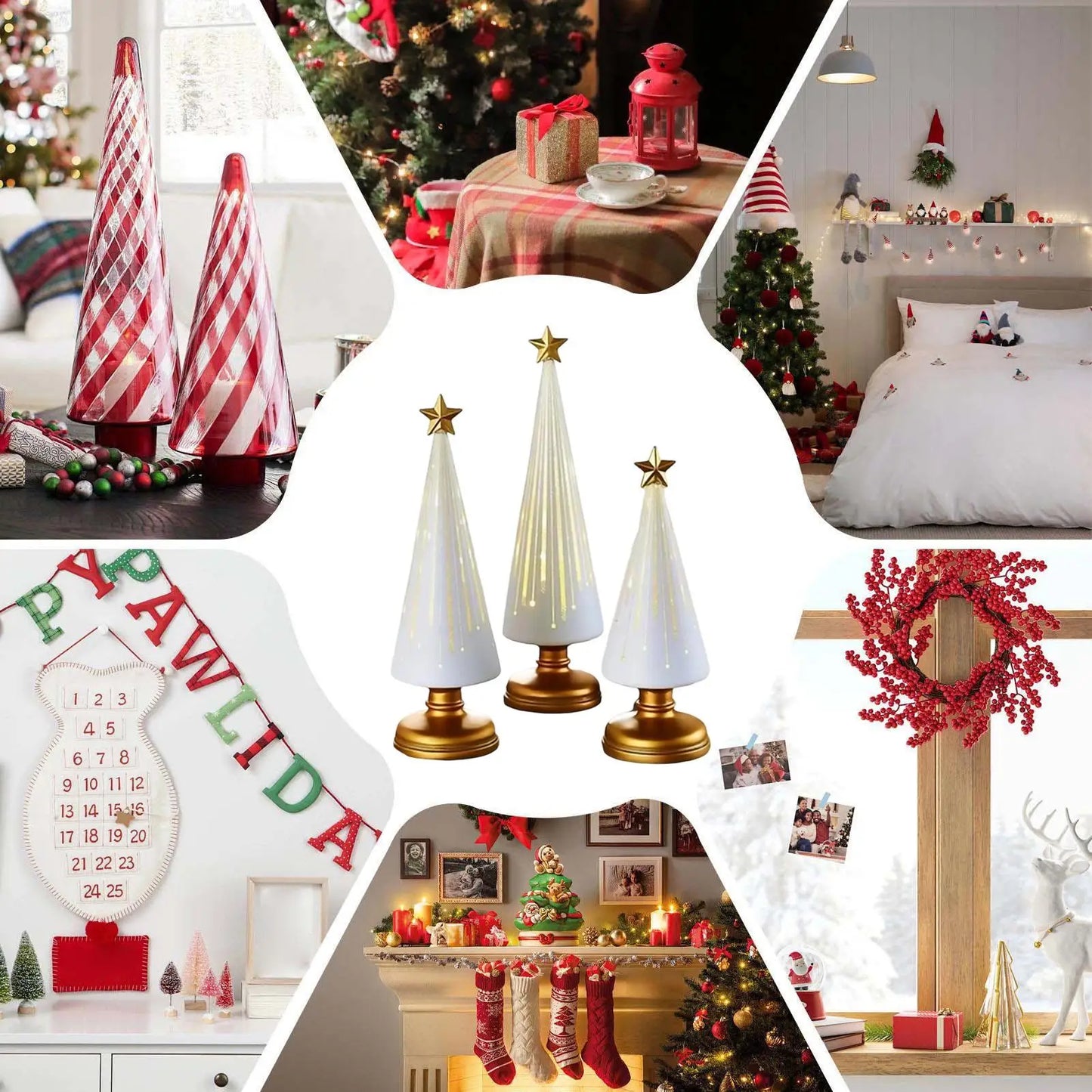 Christmas Tree Statue 3 Pieces Christmas Sculpture Resin Star Tree Figurine For Home Room Winter Party Decorations Table