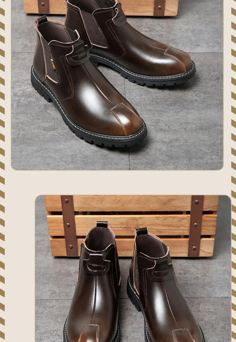 Men's Boots British Business Short Boot Retro Ankle Booties Fashion Casual High Top Boots for Men Leather Boot Oxford Work Boot